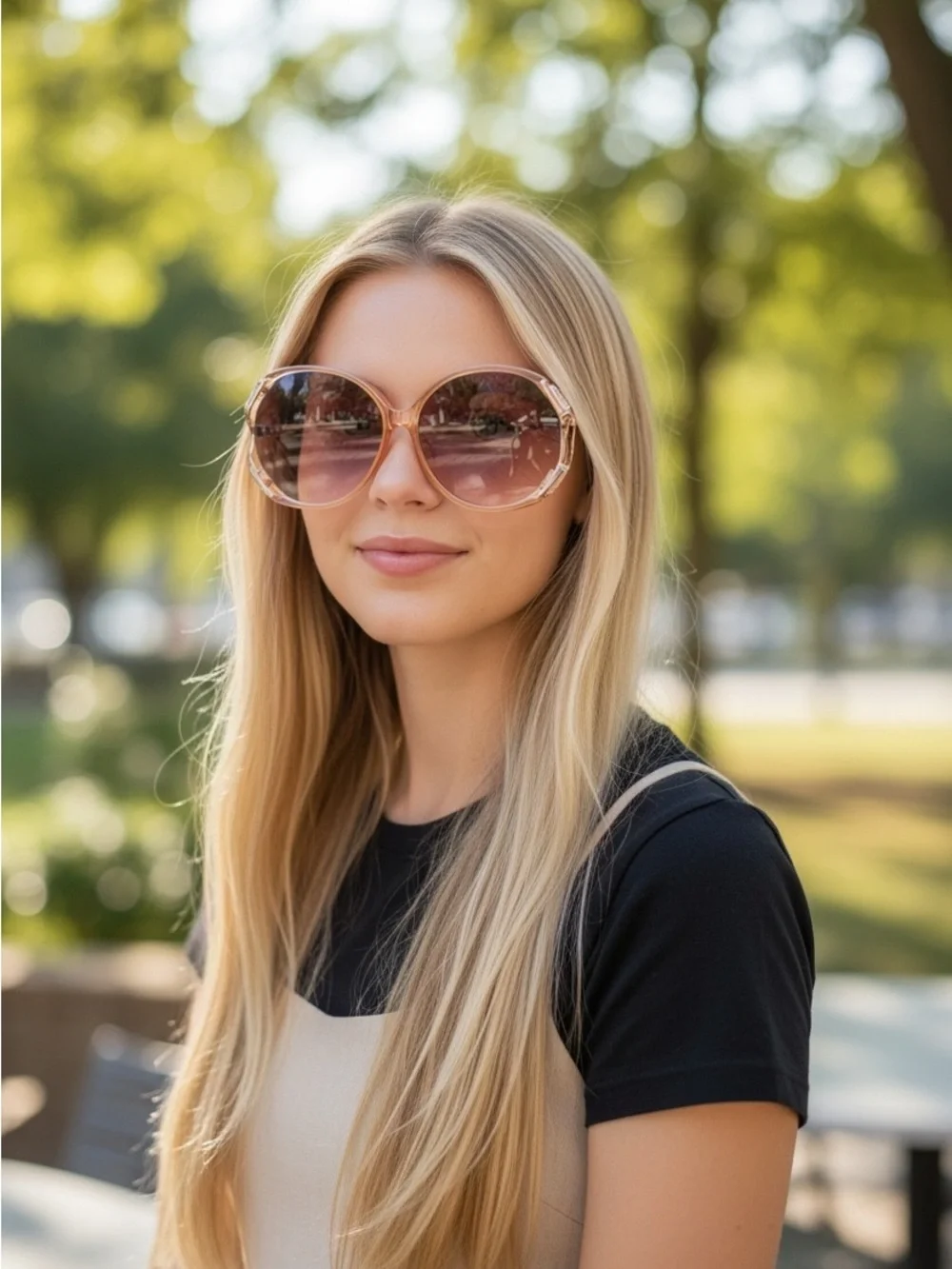 Oversized Pink Gradient Round Women's Sunglasses